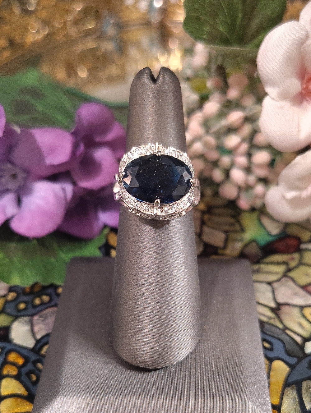 Sapphire Halo Fashion Ring - Adjustable
